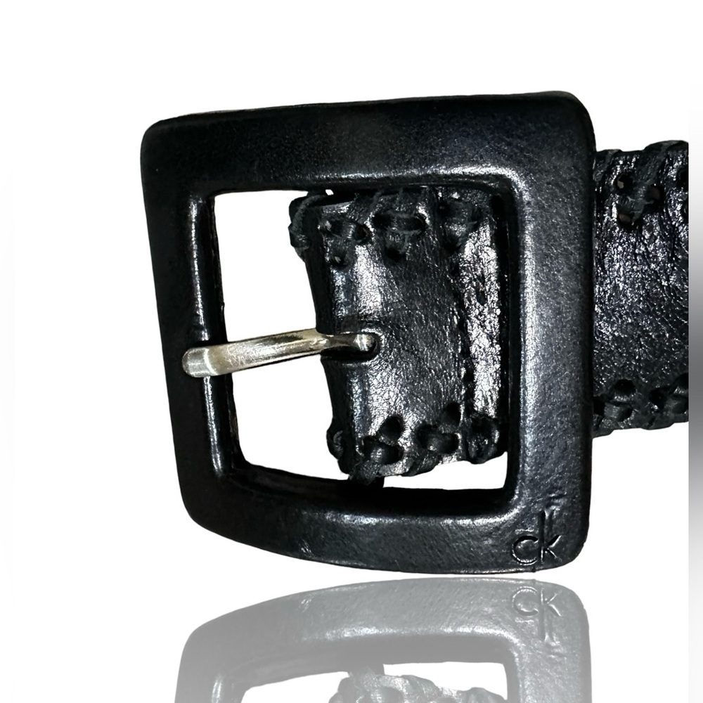 CK CALVIN KLEIN Whipstitch Black Belt GENUINE LEATHER Women’s SIZE Waist 27”-31”